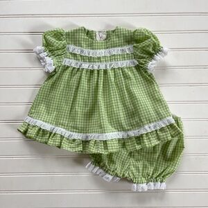 EUC Heirloom Handmade Gingham Lace Bloomer Set